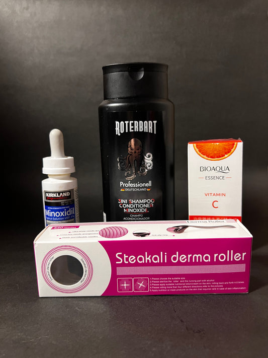 Combo masivo - Minoxidil 5% + Shampoo + Dermaroller 0.5 + Vitamina C Gratis